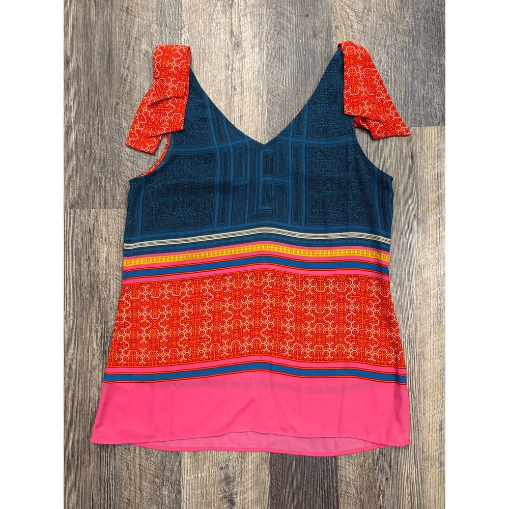 Cabi 5787 Tile Print Bow Shoulder Tank Top Teal Orange Pink Womens XS - Picture 6 of 6